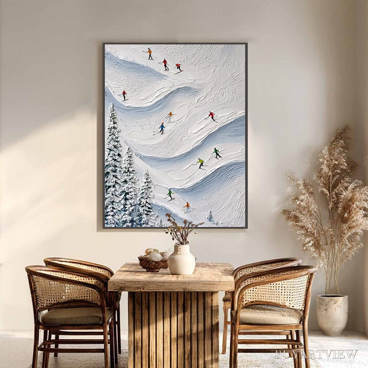BUYARTVIEW Alpine Rush – Textured Impasto Painting of Skiers on a Snowy Mountain - image 6