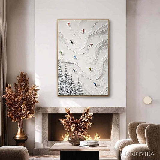 BUYARTVIEW Alpine Rush – Textured Impasto Skiing Painting on Canvas - image 2