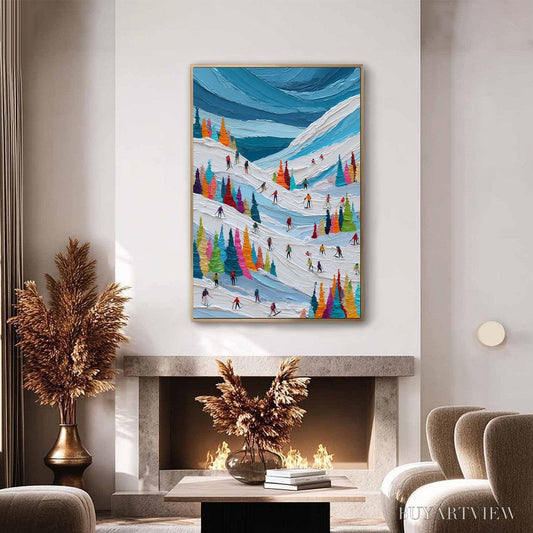 BUYARTVIEW Alpine Rush – Vibrant Textured Ski Slope Painting - image 2