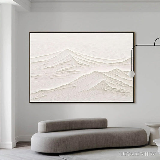 BUYARTVIEW Whispering Peaks – Textured Minimalist White Mountain Painting - image 2