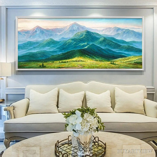 BUYARTVIEW Emerald Valley Vista – Panoramic Mountain Landscape Oil Painting - image 2