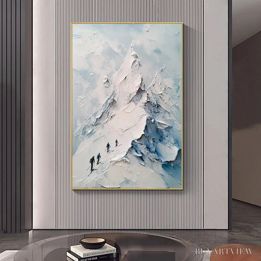 BUYARTVIEW Ascent – Textured Impasto Mountain Landscape Painting with Skiers - image 2