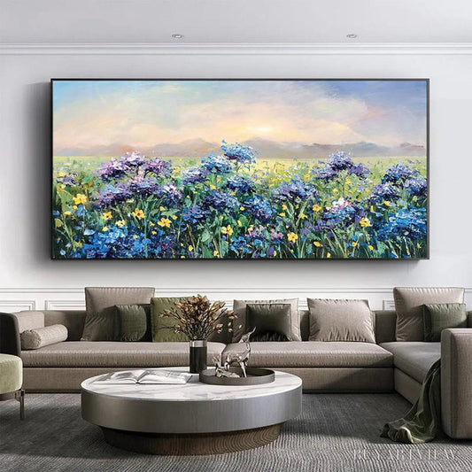 BUYARTVIEW Blue Ridge Dawn – Landscape Oil Painting with Hydrangeas and Sunrise - image 2