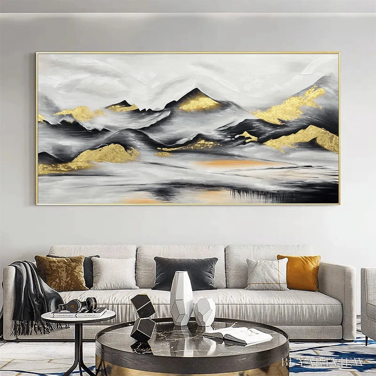 BUYARTVIEW Black and Gold Mountain Oil Painting - Abstract Art - image 6
