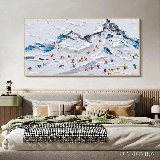 BUYARTVIEW Alpine Ski Day – Sports Painting, Winter Decor, Impasto, Textured - image 2