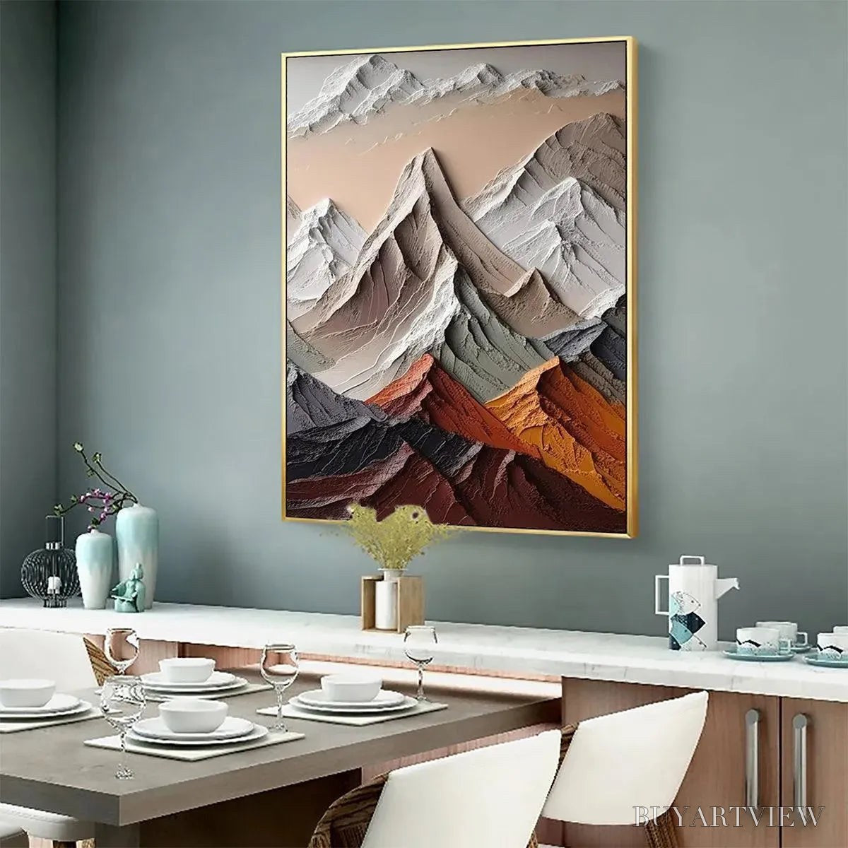 BUYARTVIEW Majestic Peaks – Textured Impasto Mountain Landscape Painting in Earthy Tones - image 6