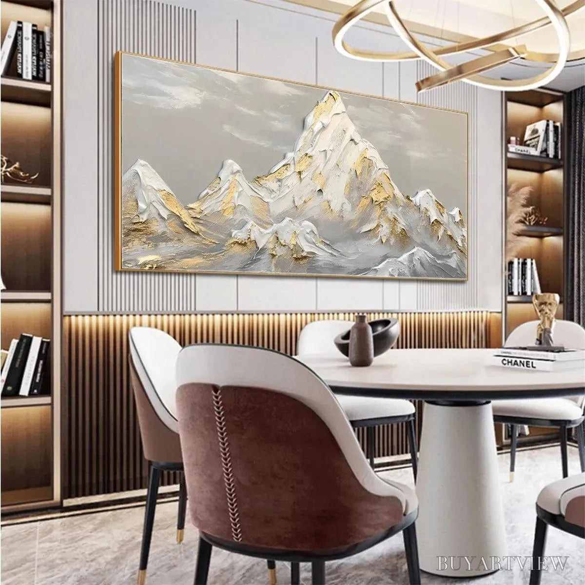 BUYARTVIEW Golden Peaks – Textured Mountain Landscape Painting in Gold and Grey - image 6
