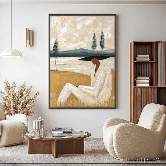 BUYARTVIEW Golden Repose – Textured Figurative Painting of a Woman in a Landscape - image 2