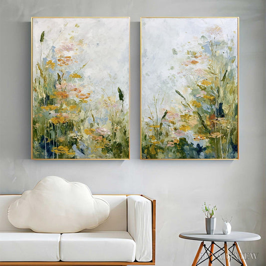 BUYARTVIEW Meadow'S Whisper – Impressionist Wildflower Meadow Painting Diptych - image 2