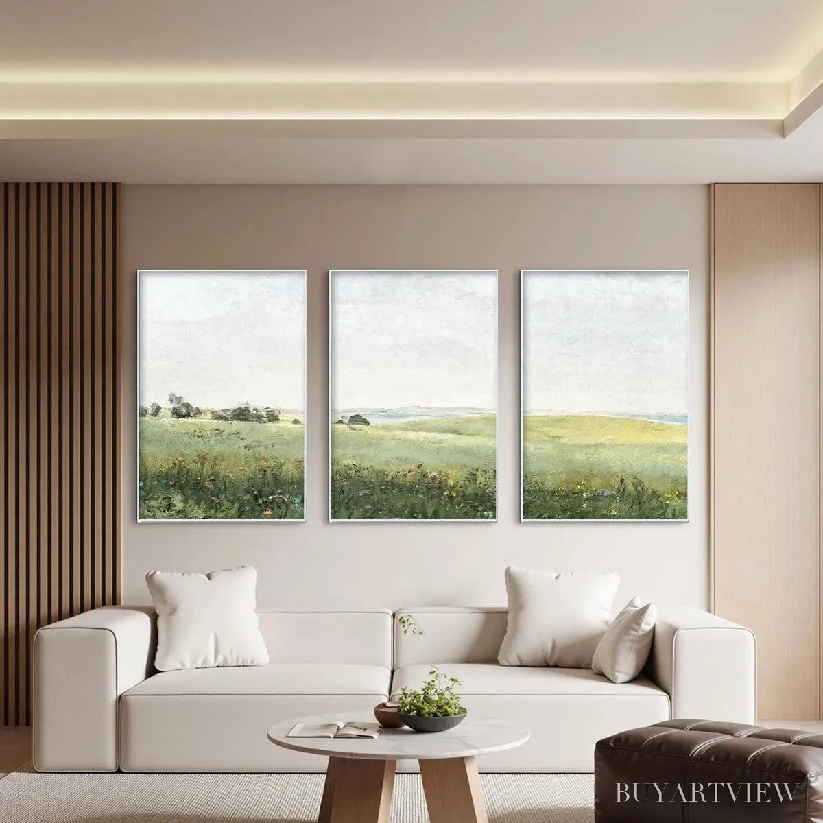 BUYARTVIEW Green Field Triptych – Minimalist Landscape Painting Set of 3 - image 6