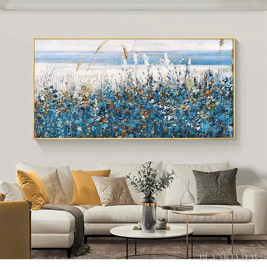 BUYARTVIEW Blue Dunes – Coastal Landscape Painting with Blue Flowers - image 2