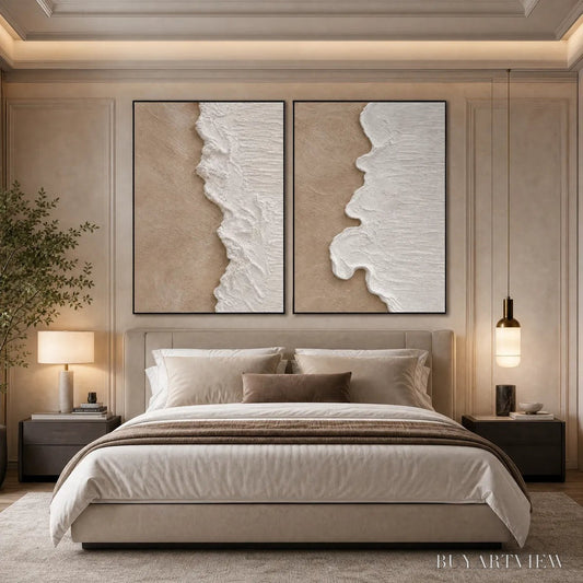BUYARTVIEW Coastal Calm – Textured Wabi-Sabi Abstract Beach Painting Diptych - image 2