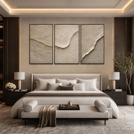 BUYARTVIEW Shoreline Echo – Textured Beige Wabi Sabi Set of 3 - image 2