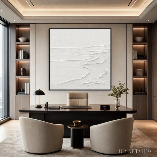 BUYARTVIEW Eternal Shore – Minimalist White Textured Seascape Painting - image 2