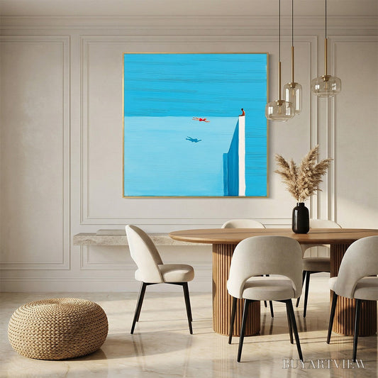 BUYARTVIEW Horizon'S Edge – Minimalist Blue Seascape Painting with Figures - image 2