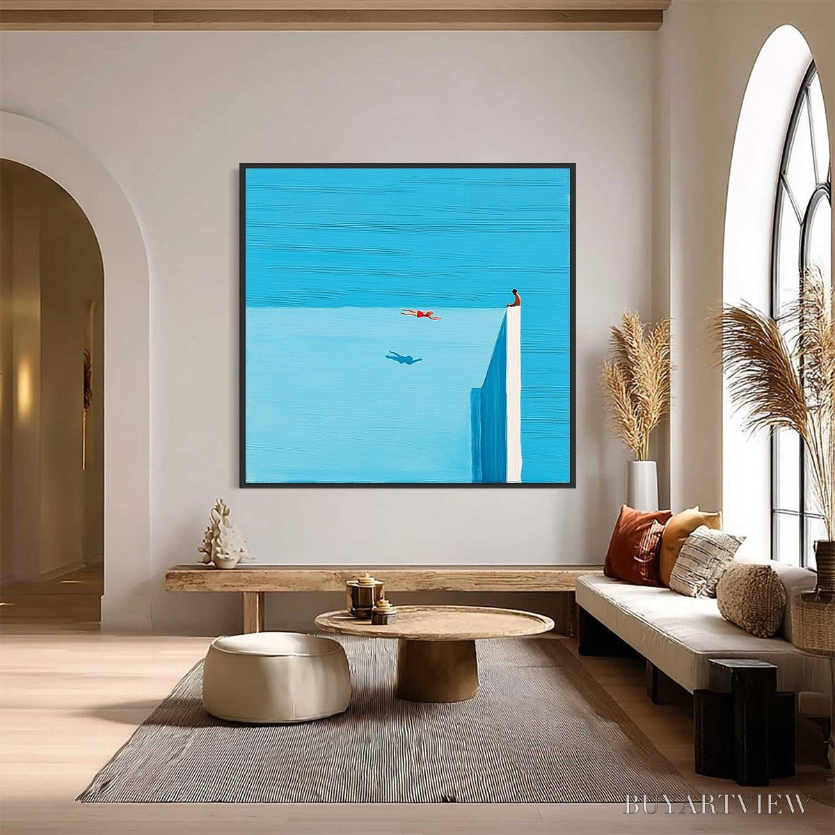 BUYARTVIEW Horizon'S Edge – Minimalist Blue Seascape Painting with Figures - image 6