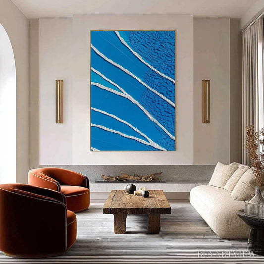 BUYARTVIEW Azure Current | Textured Abstract Blue Vertical Oil Painting - image 2