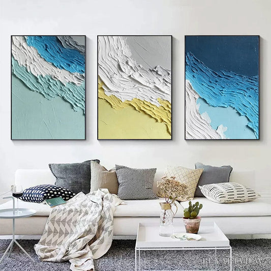 BUYARTVIEW Coastal Rhythm – Textured Abstract Triptych of a Serene Seascape - image 2