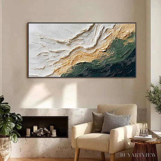 BUYARTVIEW Emerald Shoreline – Large Textured Abstract Wabi Sabi - image 2