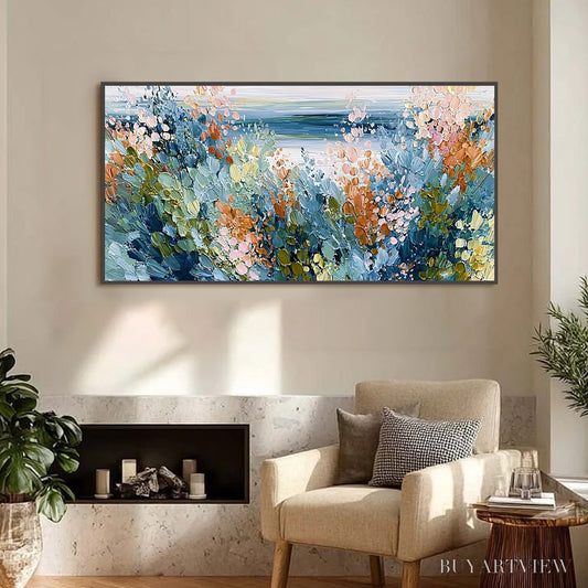 BUYARTVIEW Coastal Bloom – Textured Abstract Floral Seascape Oil Painting - image 2