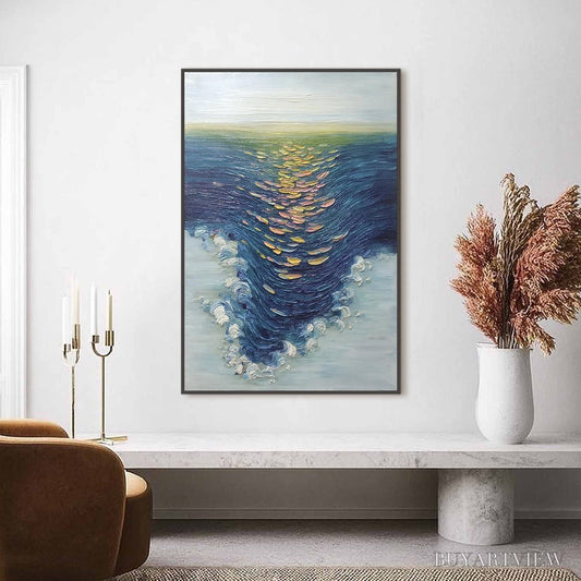 BUYARTVIEW Coastal Glow – Textured Impasto Ocean Sunset Abstract Oil Painting - image 2