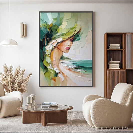 BUYARTVIEW Coastal Muse – Textured Impasto Portrait Painting of a Woman by the Sea - image 2
