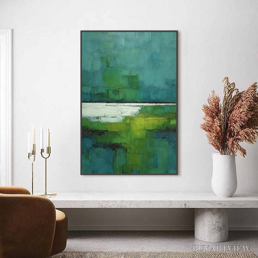 BUYARTVIEW Verdant Shore – Textured Green and Teal Abstract Landscape Painting - image 2
