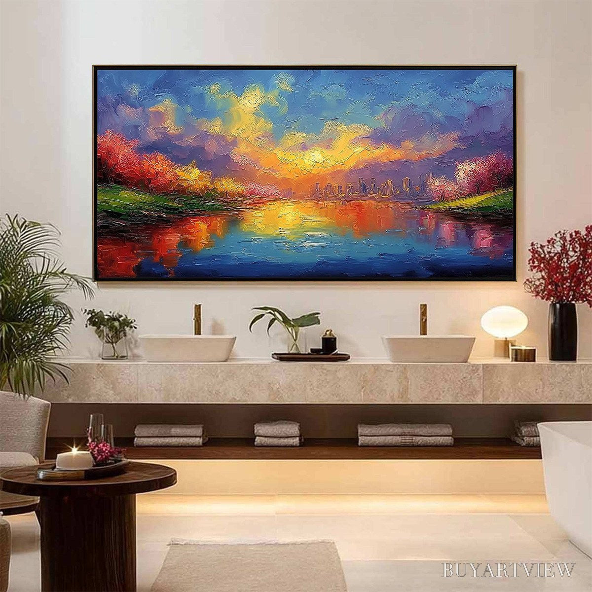 BUYARTVIEW Vibrant Horizon – Textured Impasto Cityscape Sunset Painting - image 6