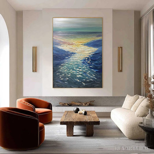 BUYARTVIEW Golden Reflection – Textured Impasto Seascape Oil Painting of Ocean Sunset - image 2