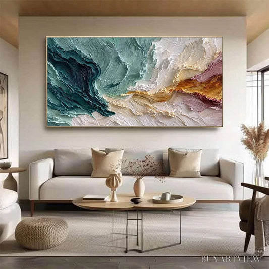 BUYARTVIEW Coastal Rhythm – Large Horizontal Textured Impasto Ocean Painting - image 2