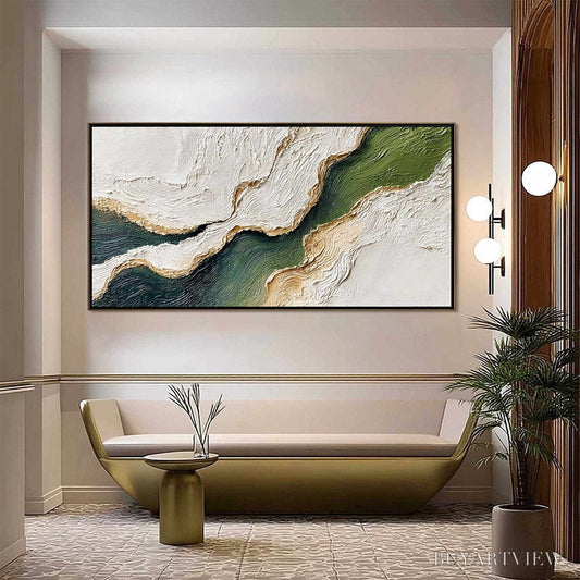 BUYARTVIEW Emerald Shoreline – Textured Wabi Sabi Abstract Coastal Landscape Painting - image 2