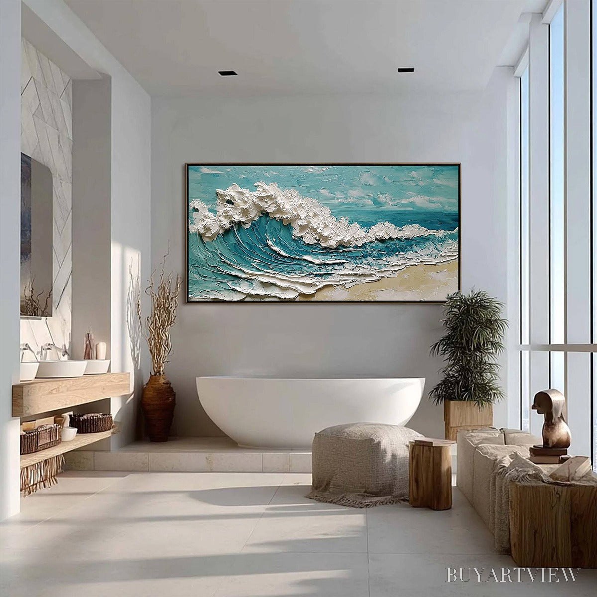 BUYARTVIEW Azure Crest – Heavily Textured Impasto Ocean Wave Oil Painting - image 6