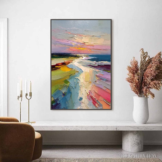 BUYARTVIEW Coastal Embrace – Textured Vertical Coastal Landscape Impasto Painting - image 2