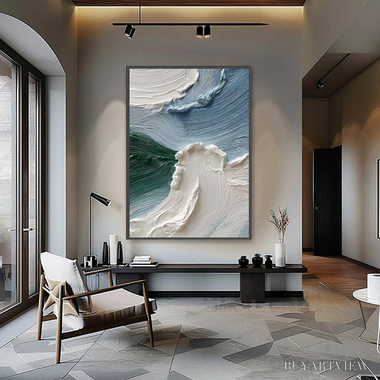 BUYARTVIEW Aegean Crest – Heavily Textured Wabi Sabi Abstract Seascape Painting - image 2