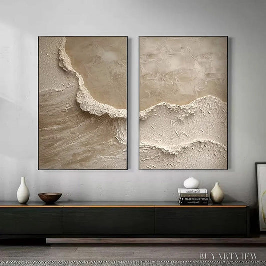 BUYARTVIEW Echoes of the Shore – Wabi Sabi Textured Beach Painting Set - image 2