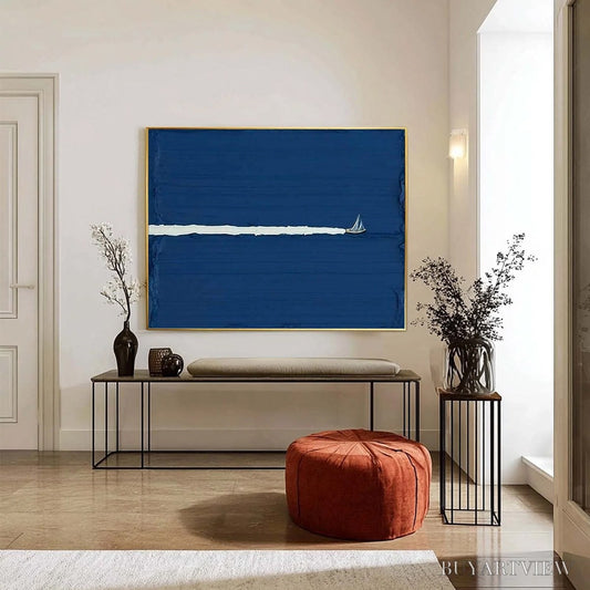 BUYARTVIEW Silent Wake – Minimalist Sailboat Seascape Oil Painting - image 2