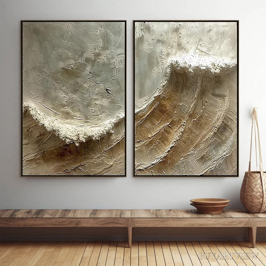 BUYARTVIEW Tidal Whisper – Textured Wabi Sabi Coastal Diptych Oil Painting - image 2