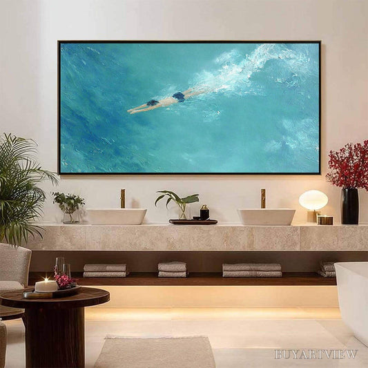 BUYARTVIEW Ocean Dive – Textured Minimalist Seascape Oil Painting - image 2