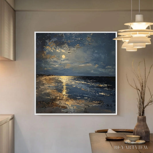 BUYARTVIEW Moonlit Serenity – Impressionist Coastal Night Oil Painting - image 2