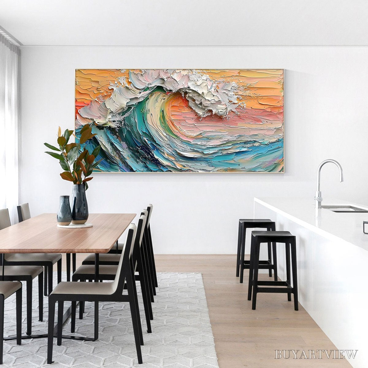 BUYARTVIEW Sunset Surge – Textured Impasto Ocean Wave Oil Painting - image 6