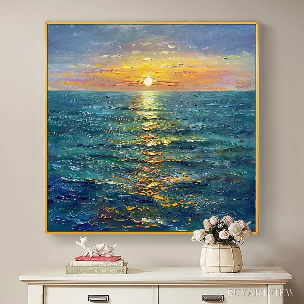 BUYARTVIEW Golden Hour – Textured Sunset Seascape Oil Painting - image 6