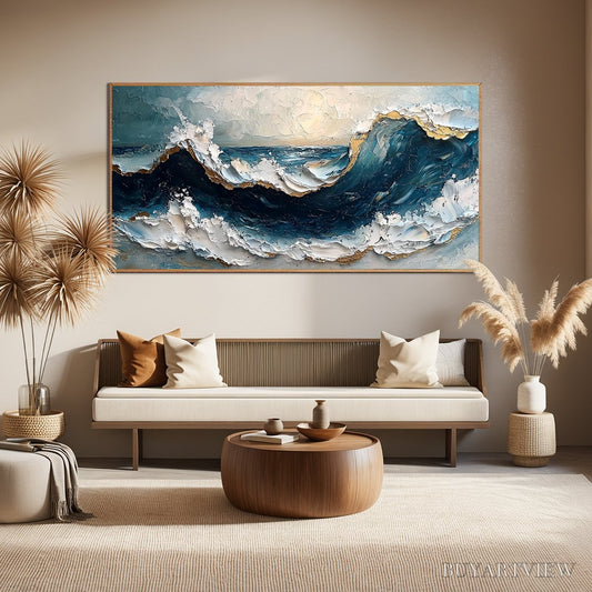 BUYARTVIEW Golden Tide – Textured Impasto Ocean Wave Oil Painting - image 2