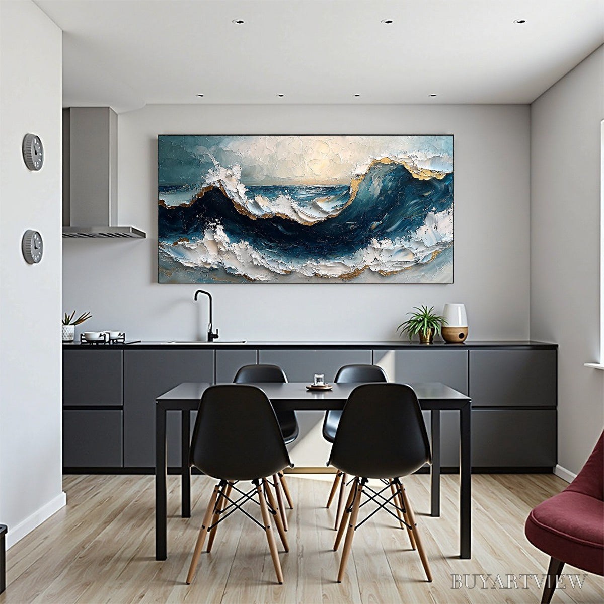 BUYARTVIEW Golden Tide – Textured Impasto Ocean Wave Oil Painting - image 6