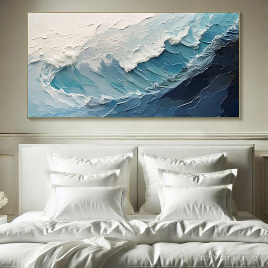 BUYARTVIEW Azure Crest – Ocean Waves Abstract Impasto Oil Painting - image 2