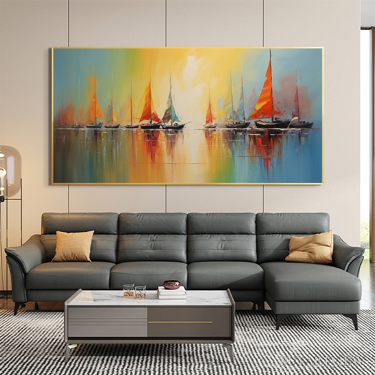 BUYARTVIEW Regatta Dawn – Colorful Seascape Oil Painting - image 6