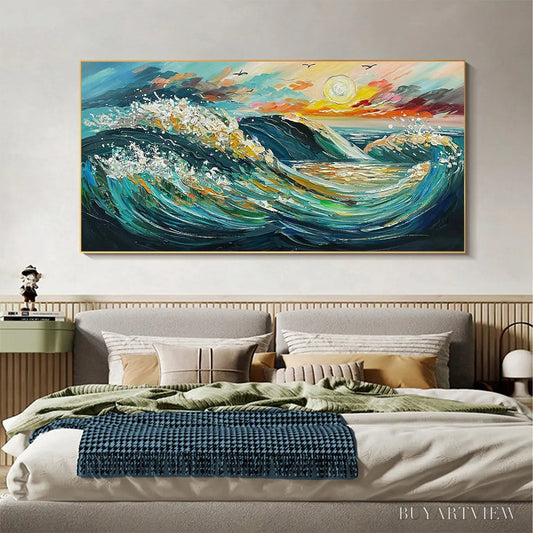BUYARTVIEW Oceanic Pulse – Hand-Textured Seascape Oil Painting with Gold Leaf Accents - image 2