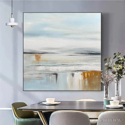 BUYARTVIEW Coastal Serenity – Abstract Coastal Landscape Painting in Soft Blues and Neutrals - image 2
