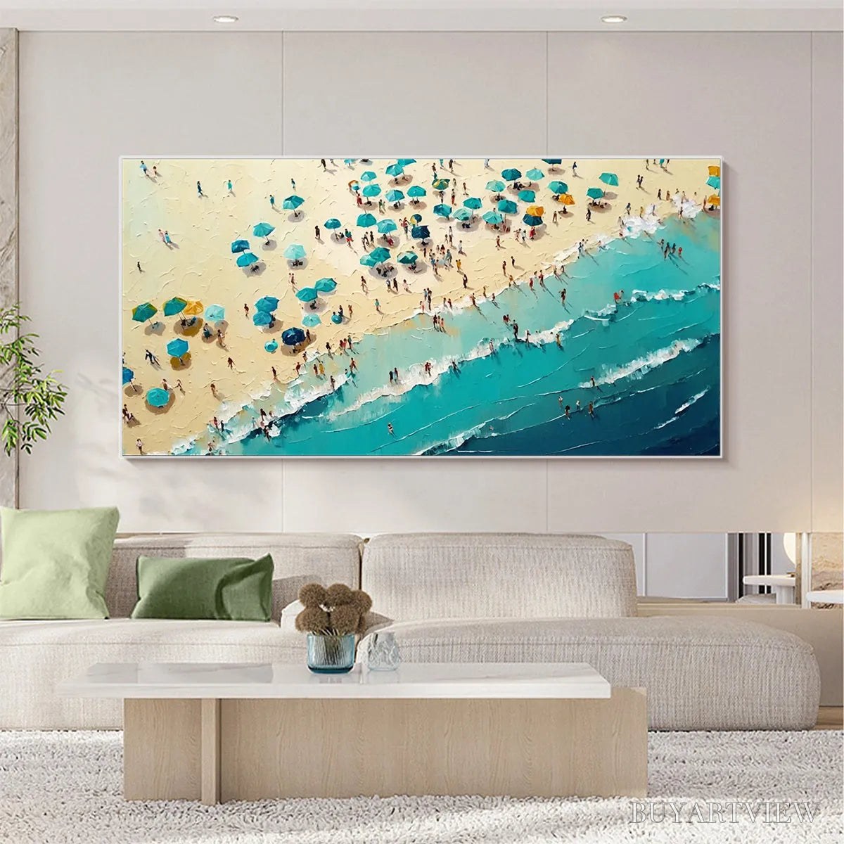 BUYARTVIEW Summer Afternoon – Beach Scene Oil Painting with Beach Umbrellas - image 6