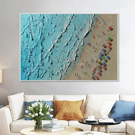BUYARTVIEW Aerial Vista – Impasto Beach Scene Oil Painting - image 2