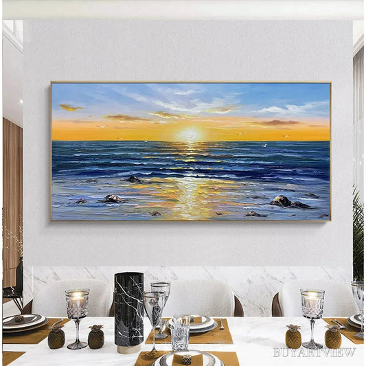 BUYARTVIEW Sunkissed Shores – Panoramic Beach Sunset Painting - image 2